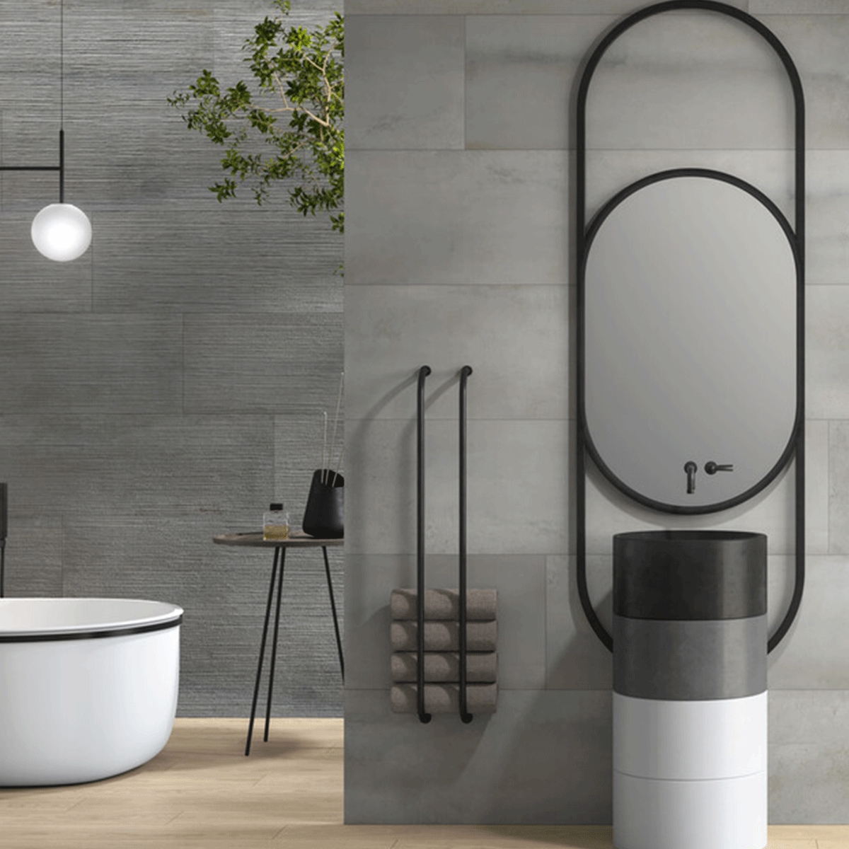 Badezimmer mit rostgeschabtem Eisen 30x60