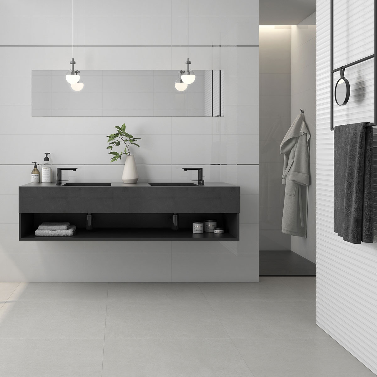 Salle de bain avec revêtement blanc Avant White 25x75