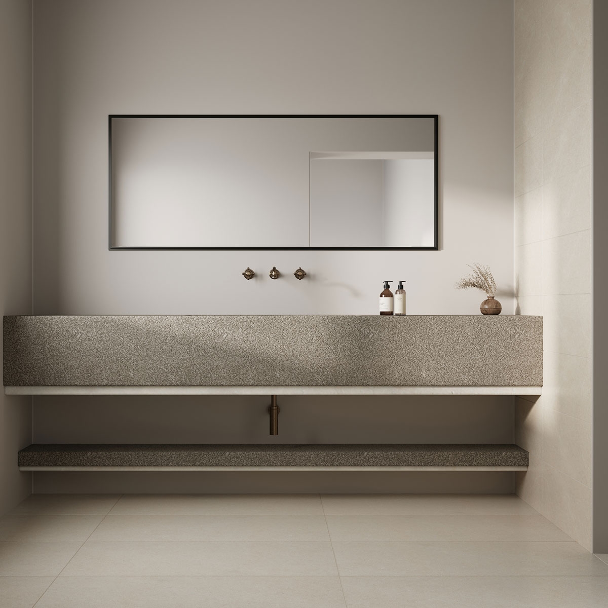 Baño con pavimento Khala Cream 60x120