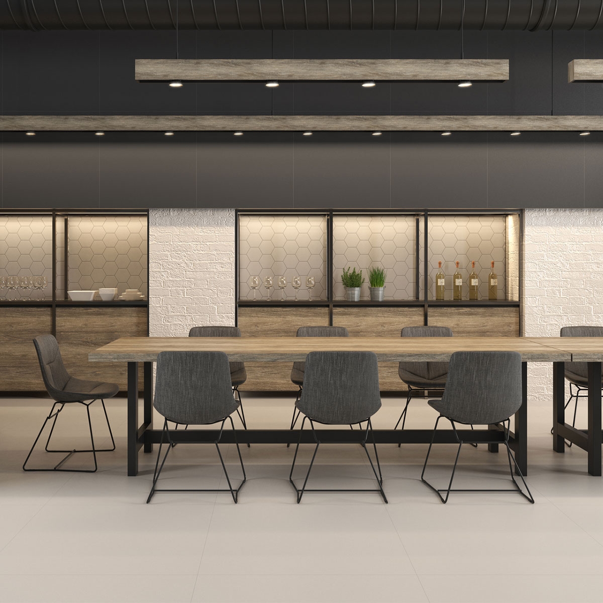 Interior con pavimento Carpenter Taupe 90x90 (Caja 1.62m2)