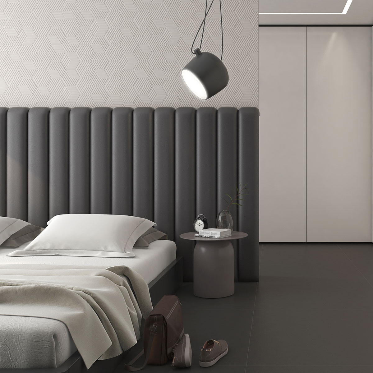 Interior con pavimento Carpenter Dark 90x90