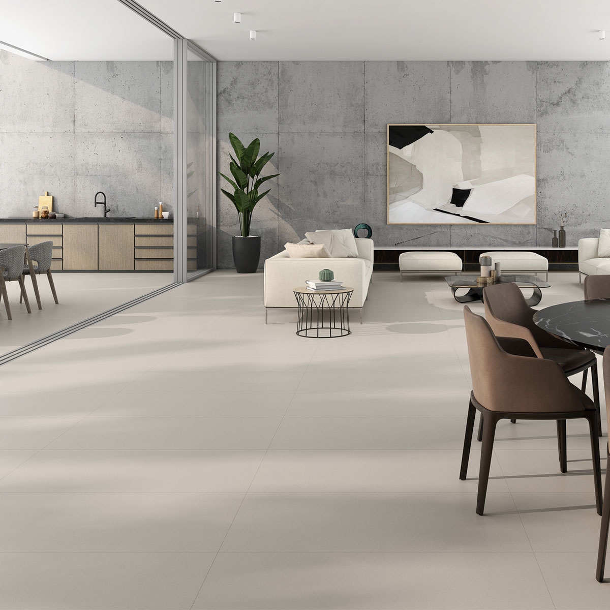 Interior com pavimento Carpenter Taupe 60x120