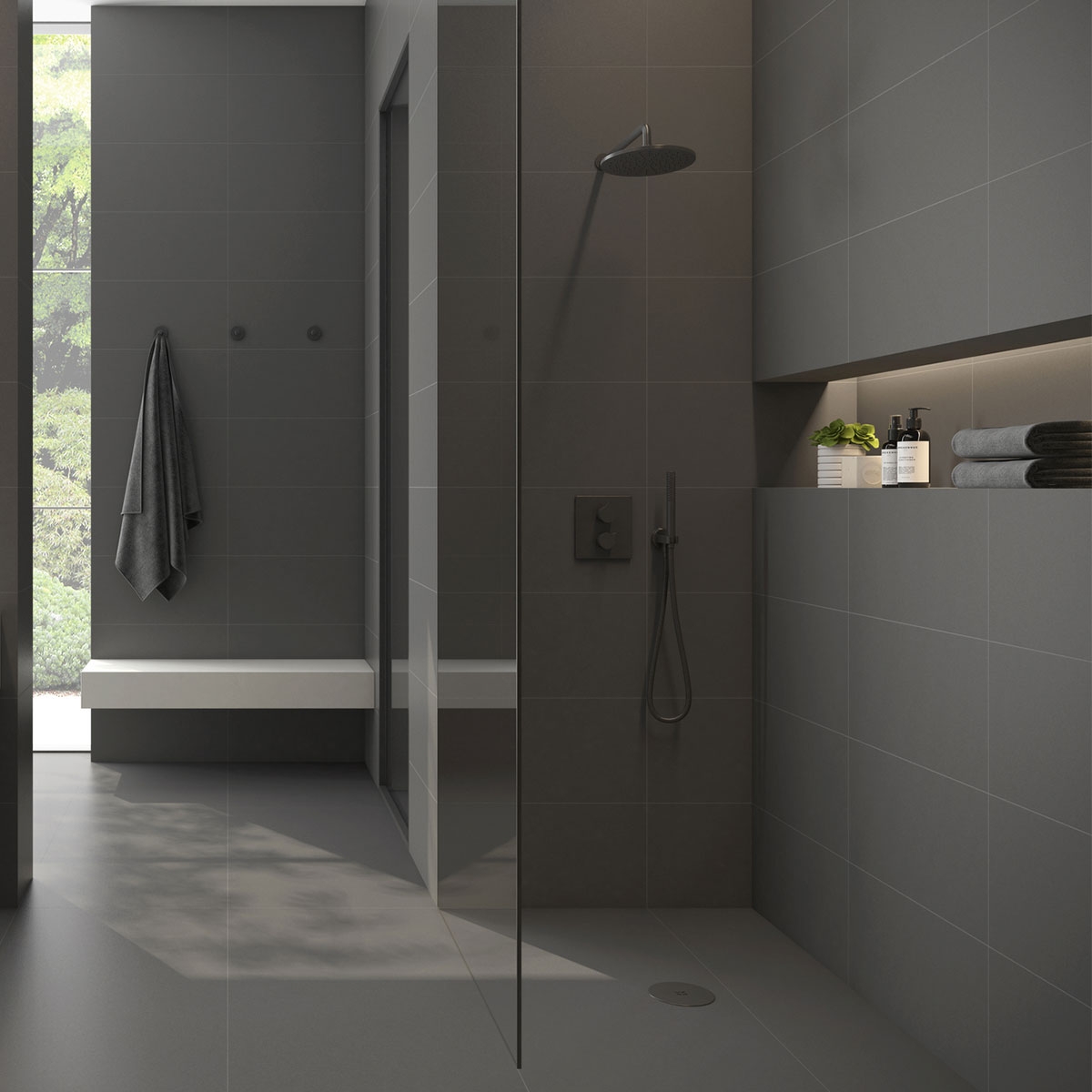 Baño con revestimiento Carpenter Dark 30x60