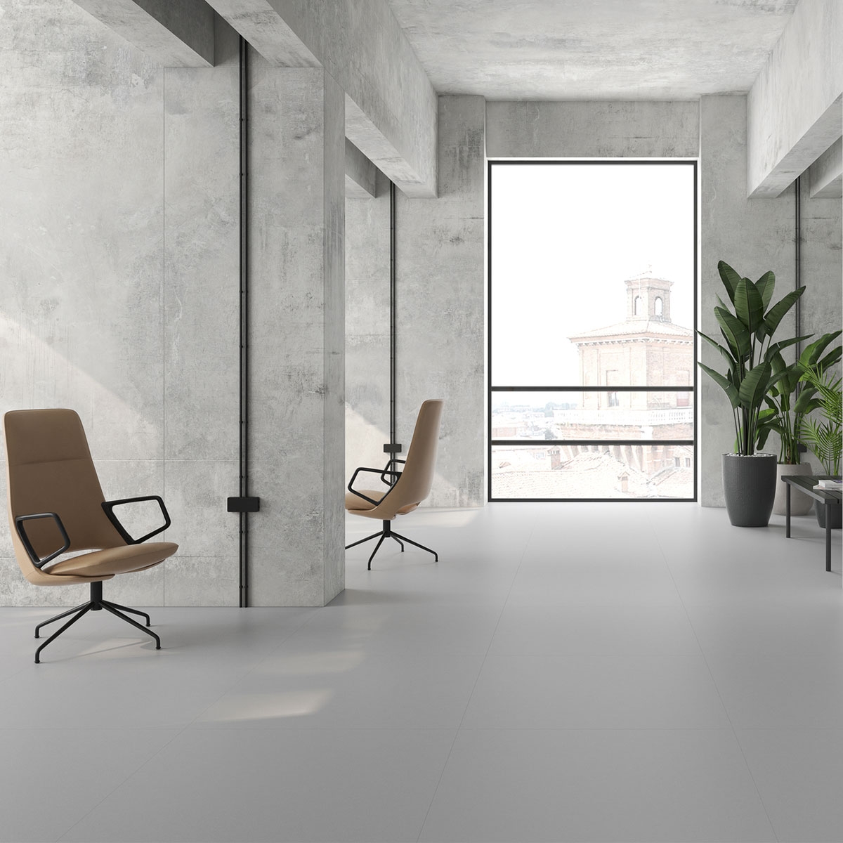 Interior com pavimento Carpenter Pearl 90x90