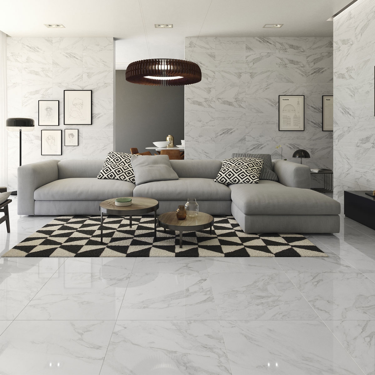 Intérieur avec revêtement blanc brillant de Carrare 30x60