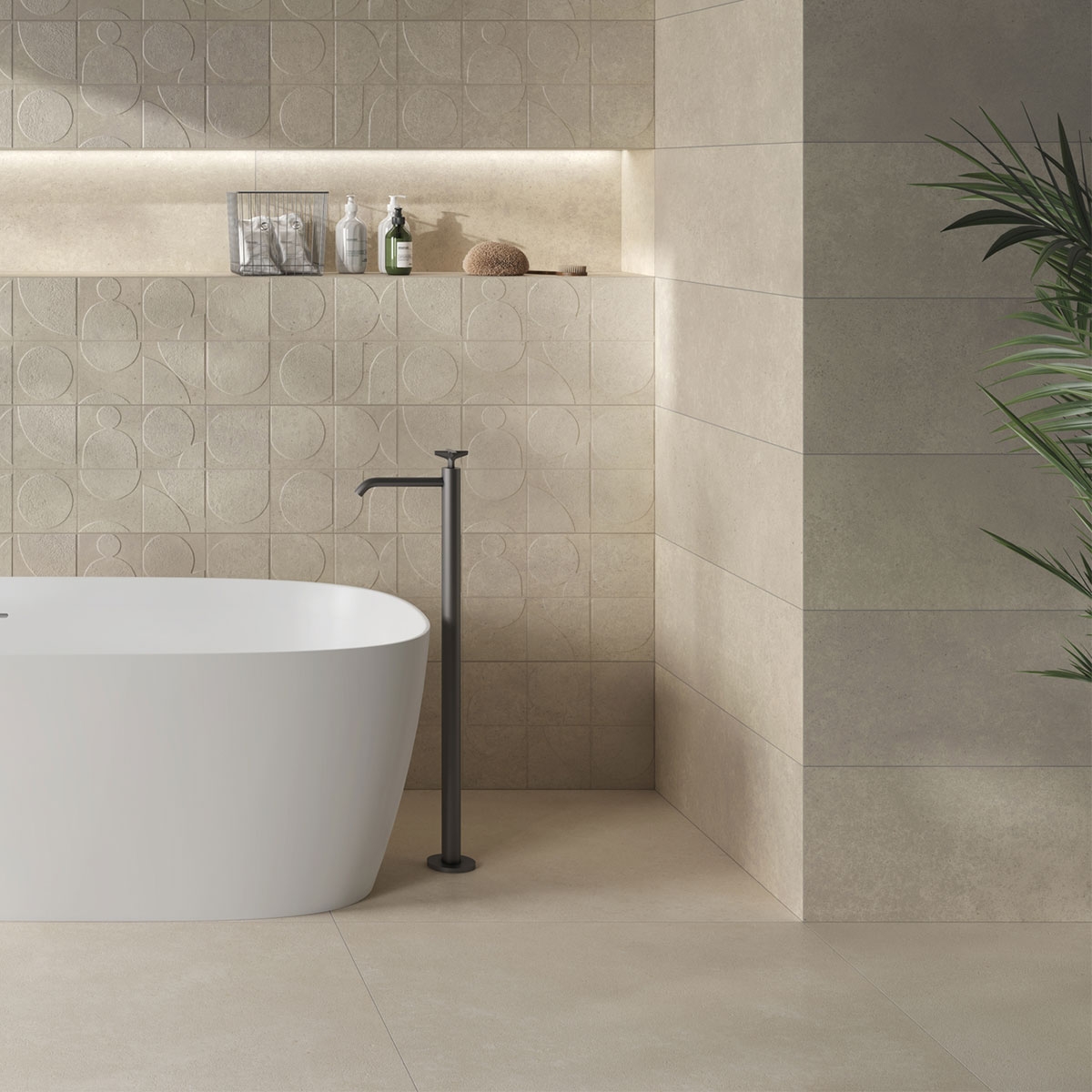 Baño con revestimiento Concrete Cream 30x90