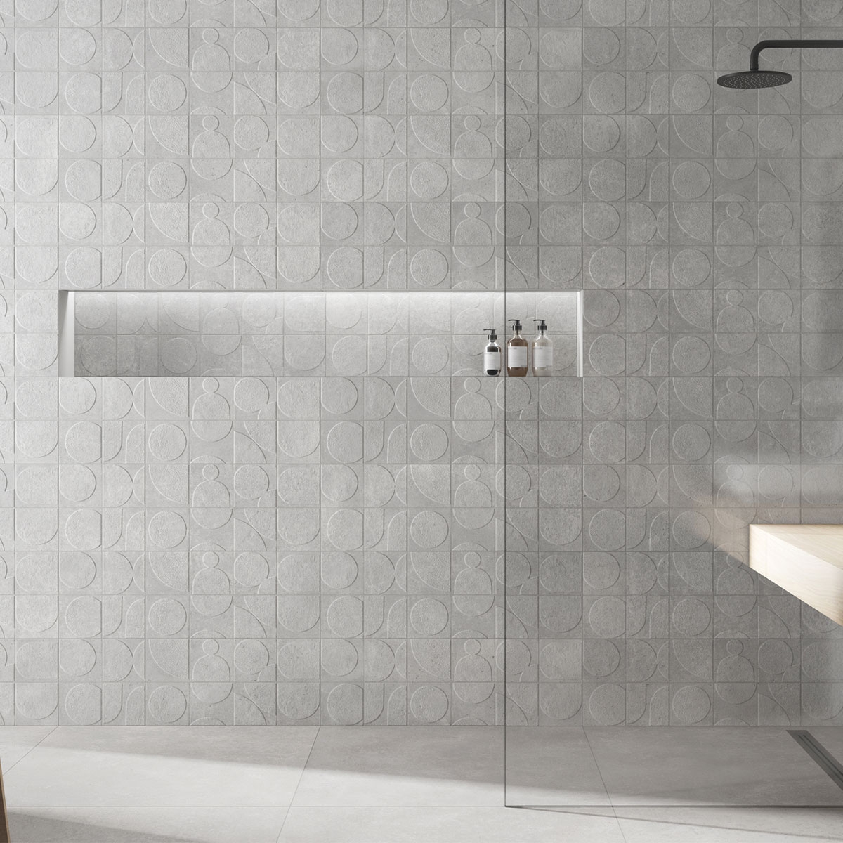 Baño con revestimiento Concrete Moon Grey 30x90