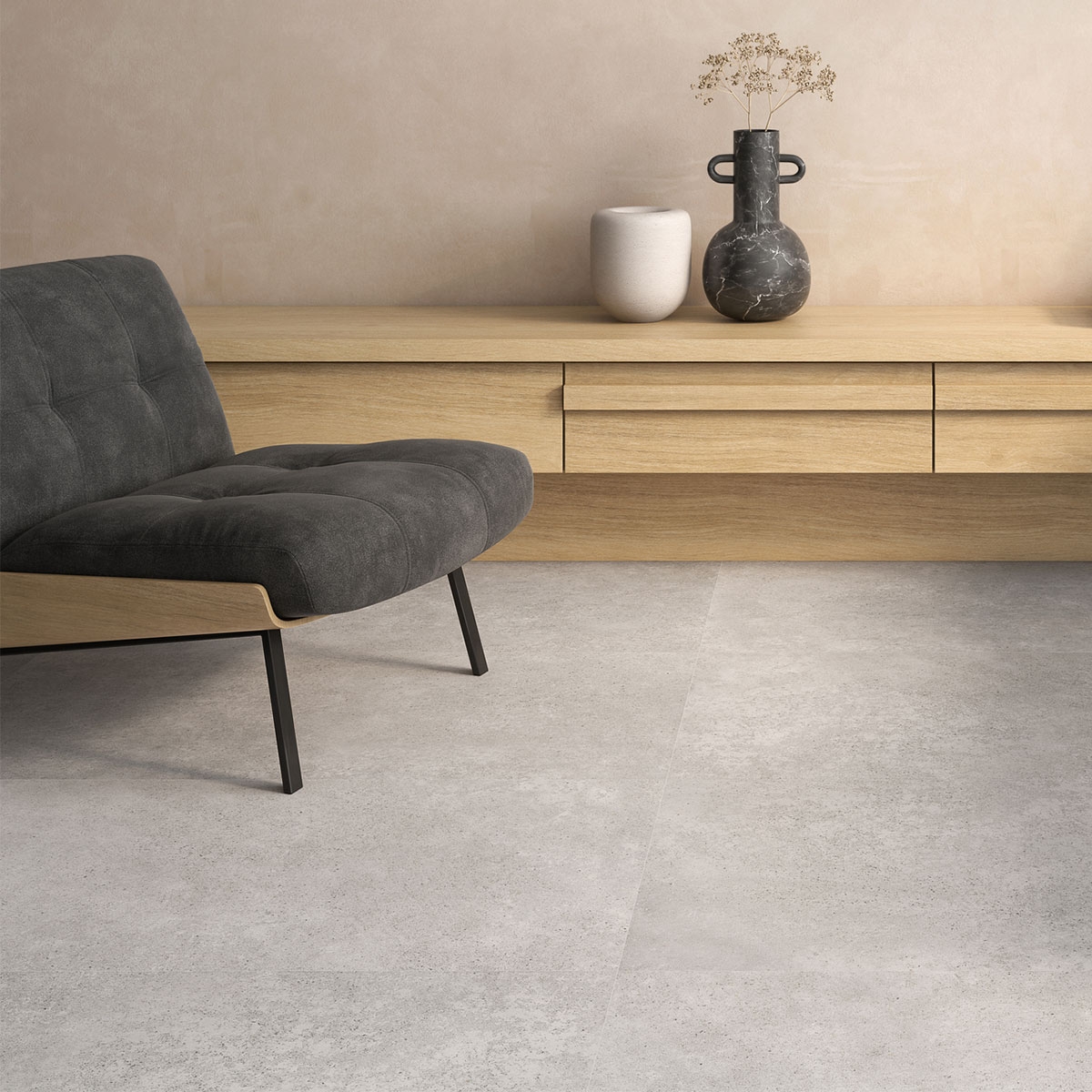 Interior con pavimento Concrete Grey 60x120