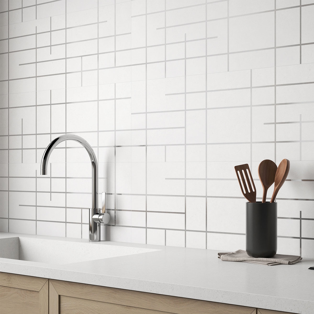 Cocina con revestimiento Concrete Rail Light 30x90