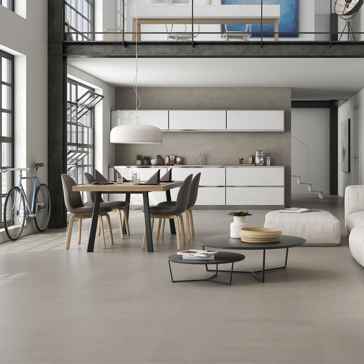 Interior con pavimento Core Tortora 60x60