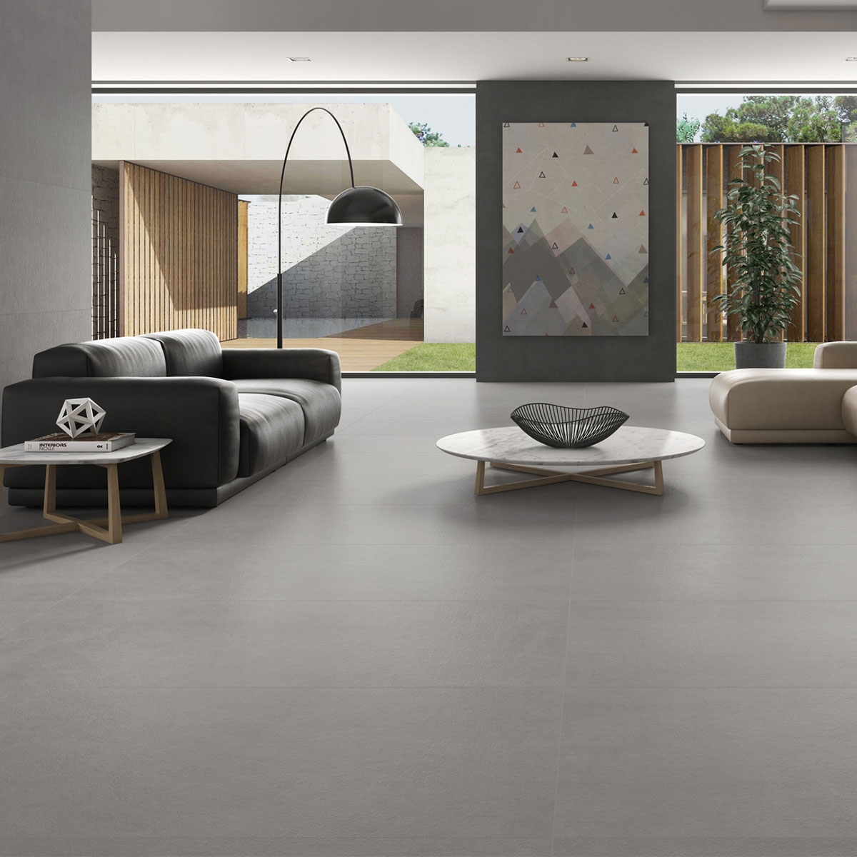 Interior com pavimento de betão central 37,5x75