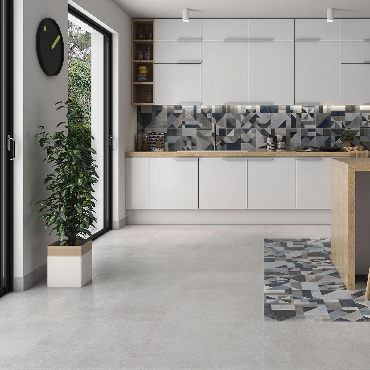 Interior con pavimento y revestimiento Core Decor Cold 60x60