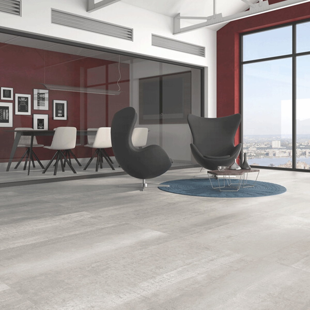 Interior con pavimento Shanon White 60x120