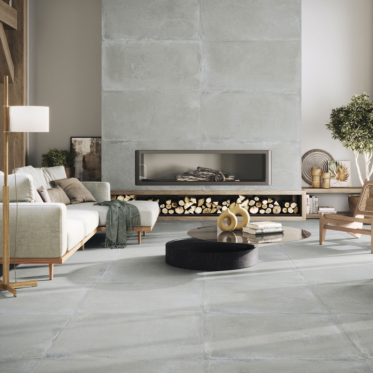 Interior com pavimento Davenport Grey 90x90