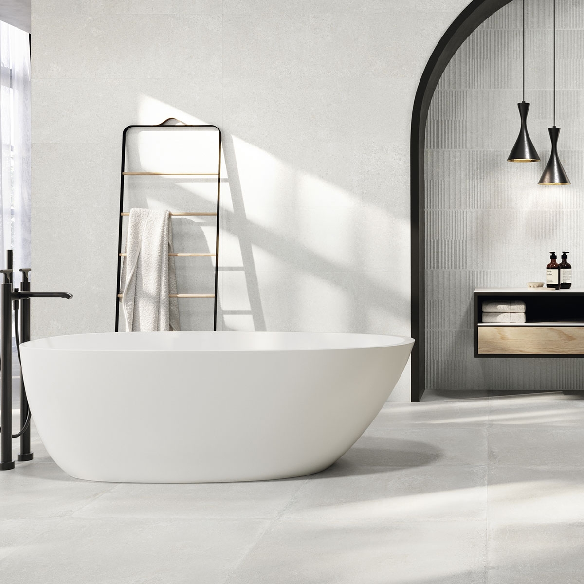 Casa de banho com pavimento Davenport White 75x75