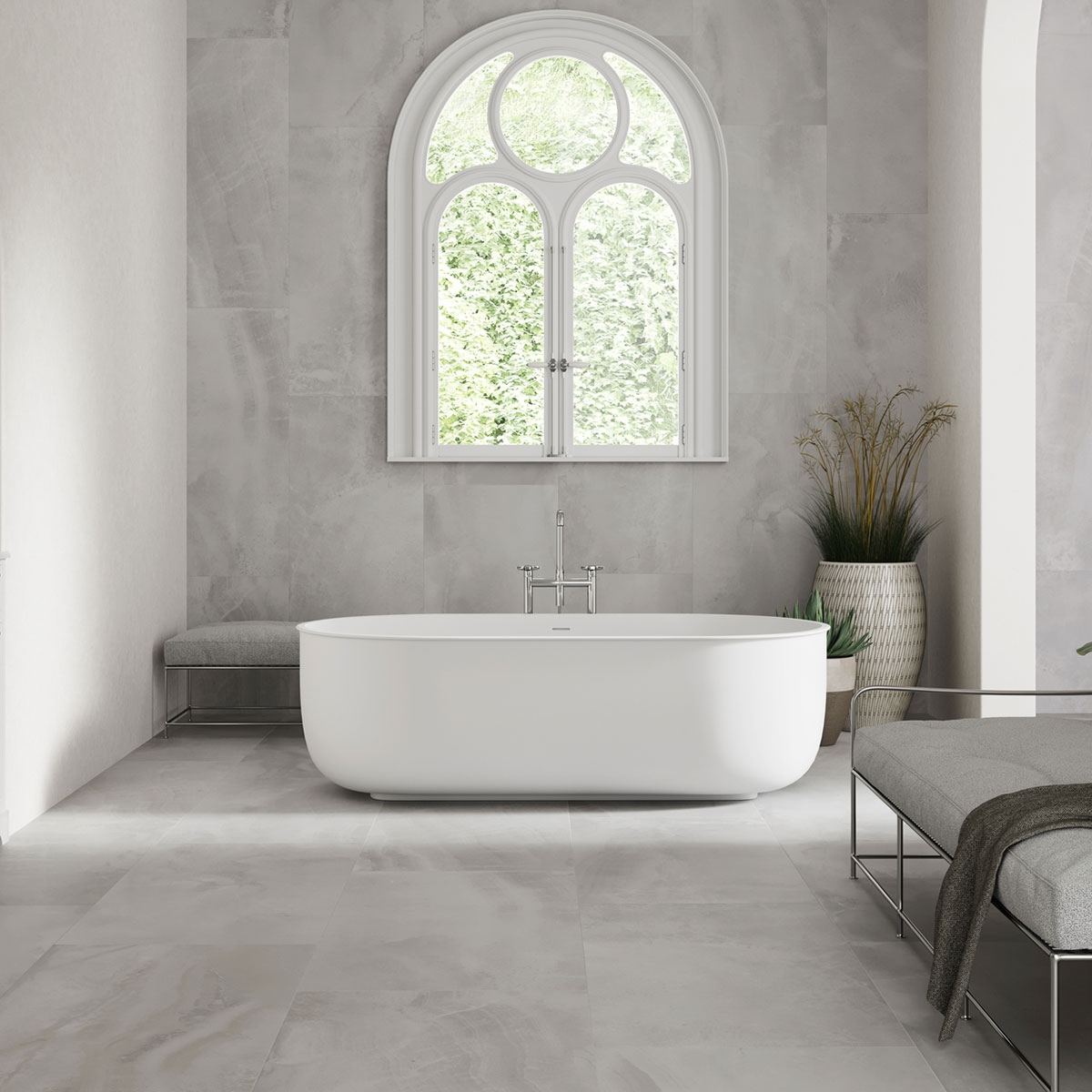 Salle de bain avec revêtement Durango Greige 60x120