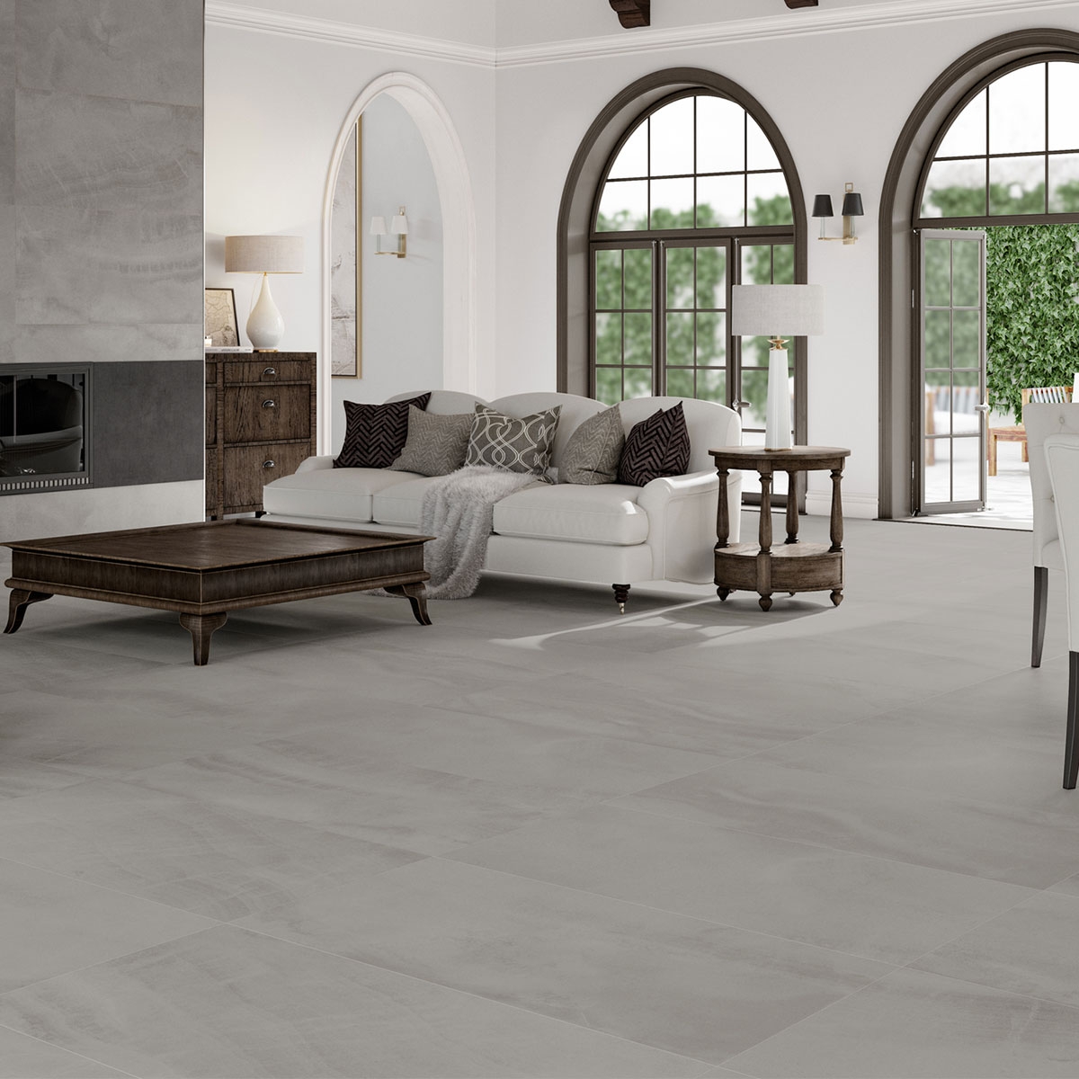 Interior con pavimento Durango Greige 60x120