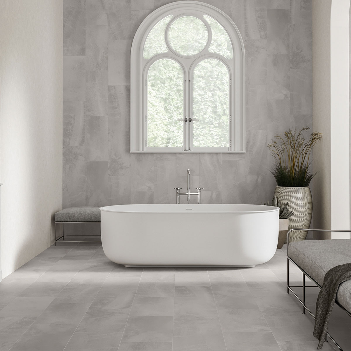 Bathroom with Durango Greige cladding 30x60