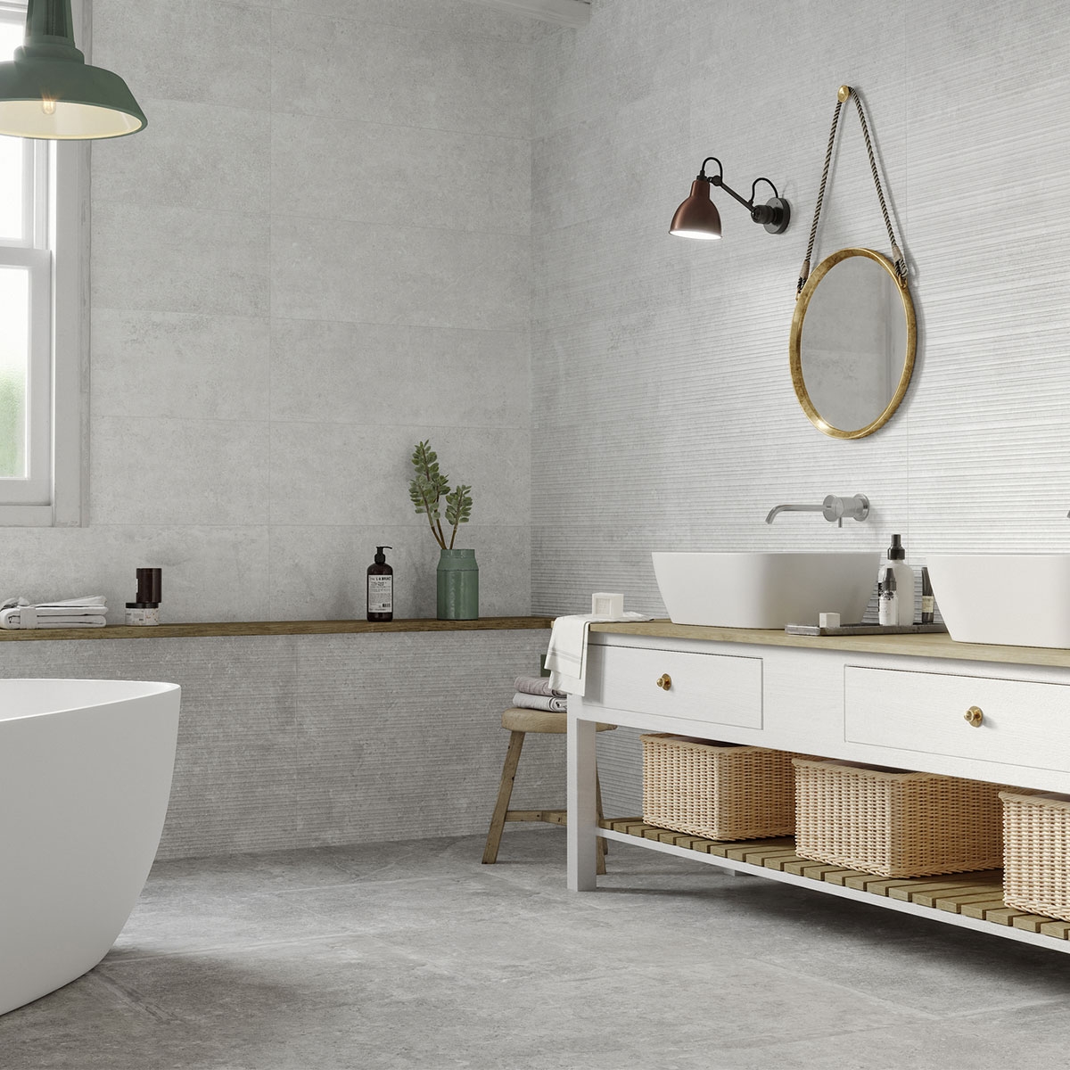 Salle de bain avec revêtement Etienne Raye White 30x90