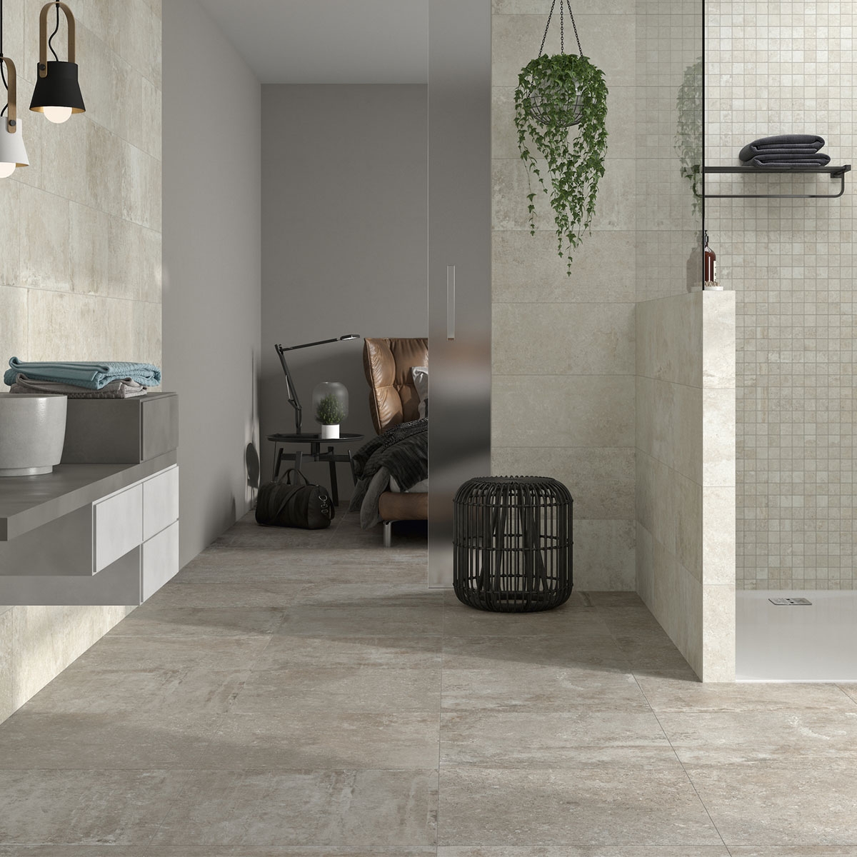 Salle de bain avec revêtement Etienne Nut 60x120