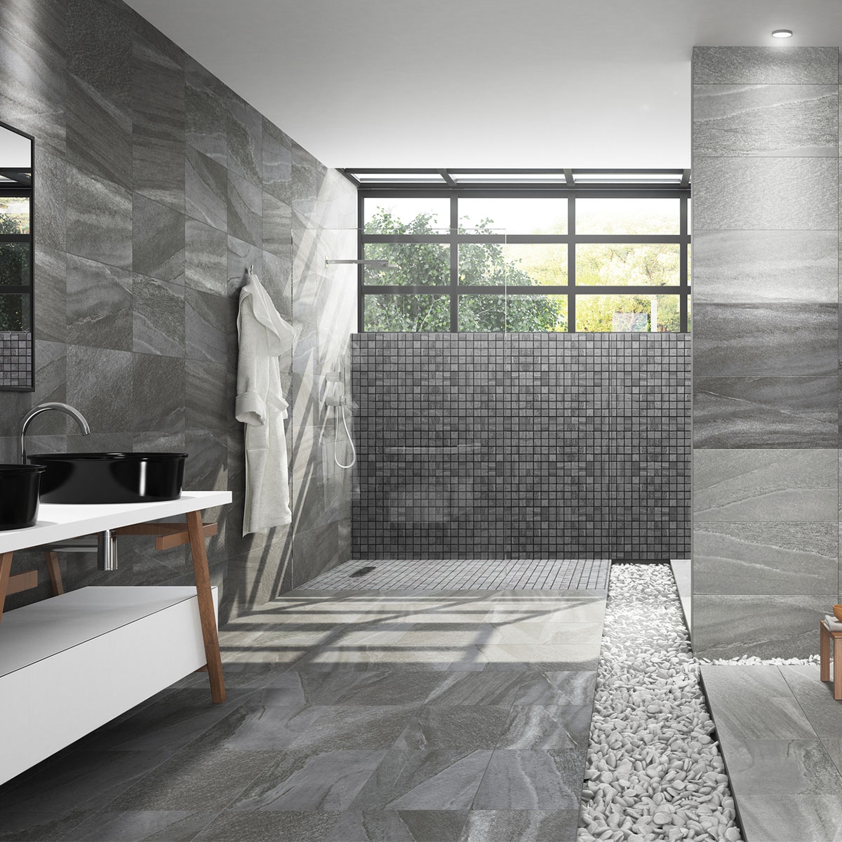 Badezimmer mit Falcon Relief Gray 30x60 Fußboden