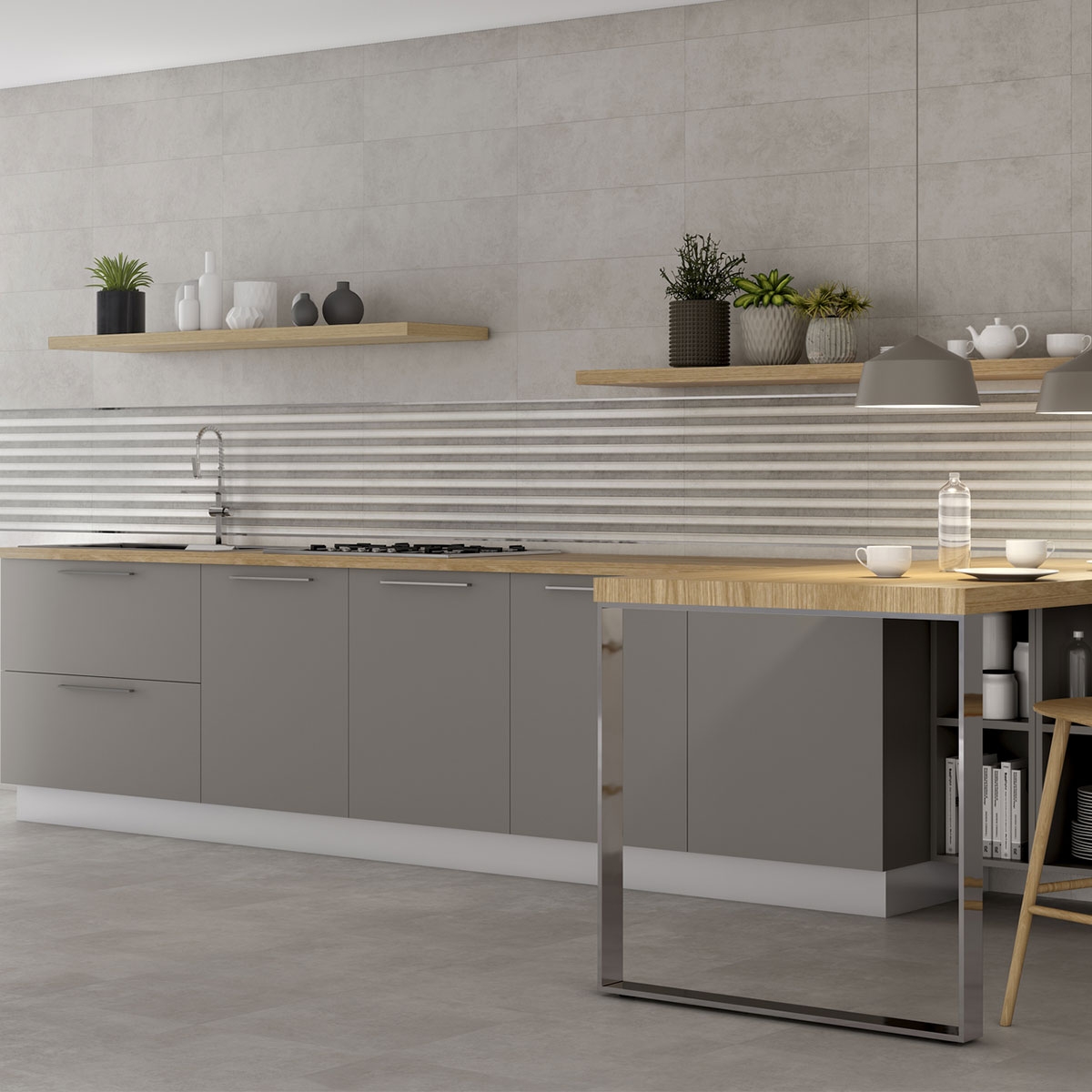 Interior con revestimiento Foster Grey 25x75