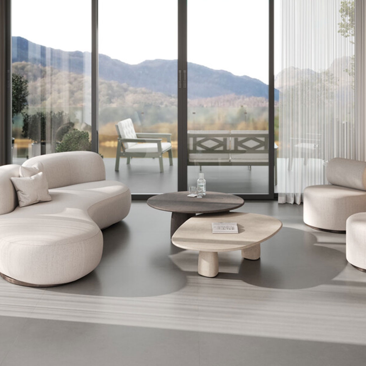 Interior com piso Level Perla 120x120