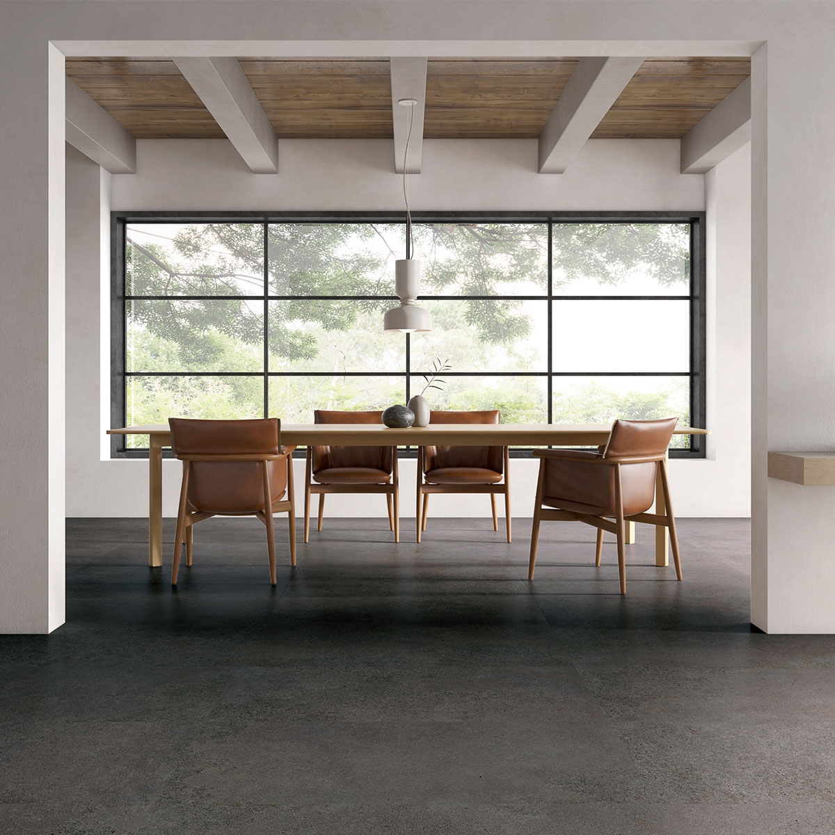 Interior con pavimento Geneve Sombre 60x120