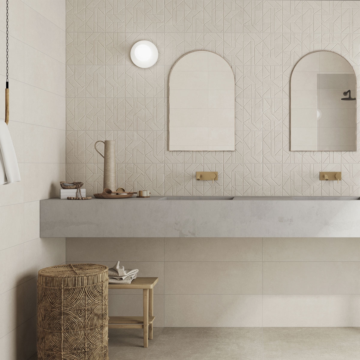 Baño con revestimiento Gravel Cream 25x75