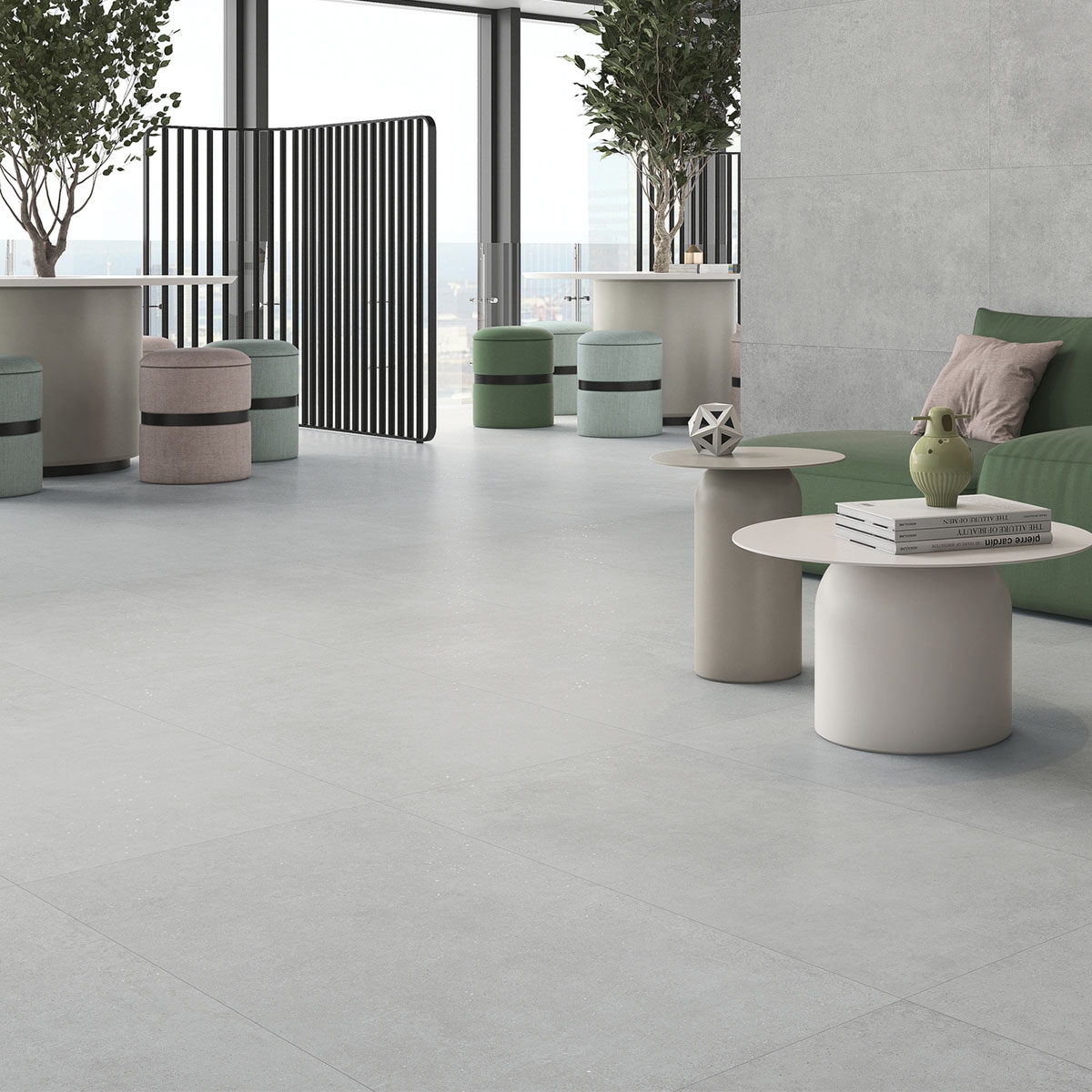 Interior con pavimento Gravel Grey 60x120