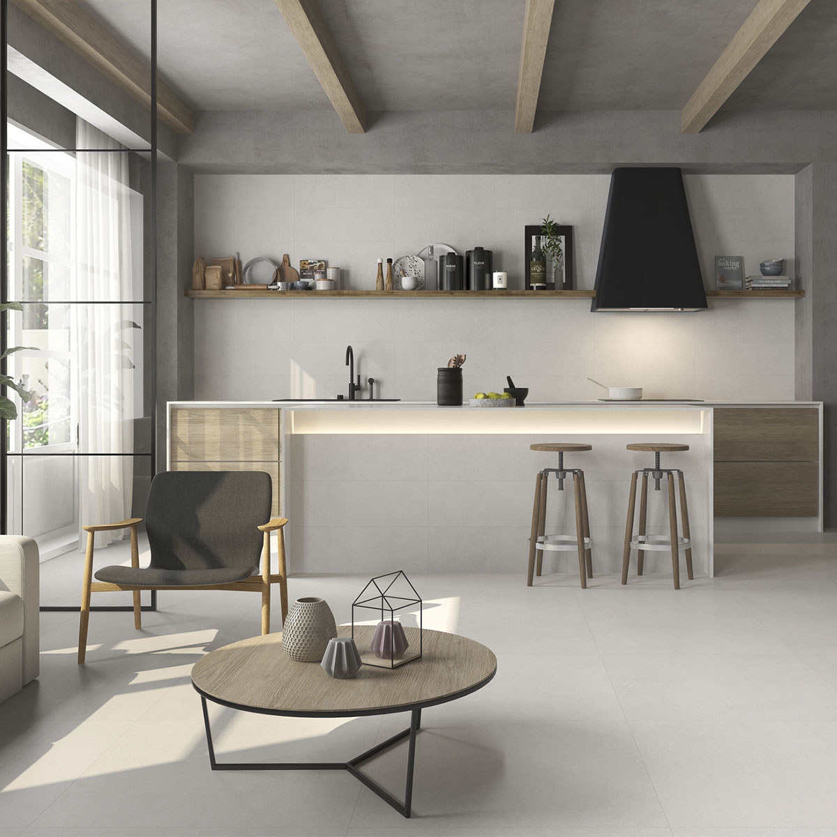 Kitchen with Gravel White flooring 75x75