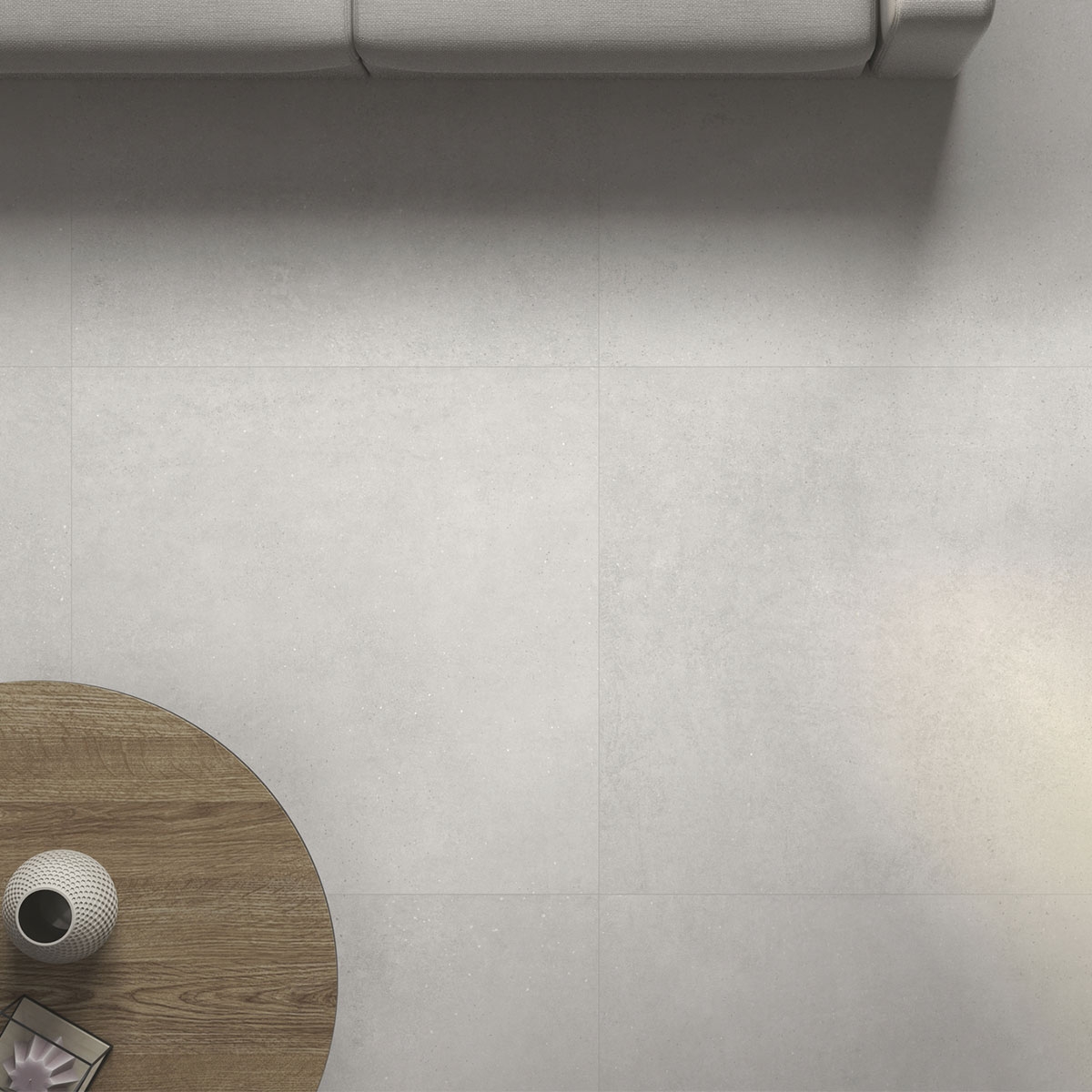 Interior con pavimento Gravel White 75x75