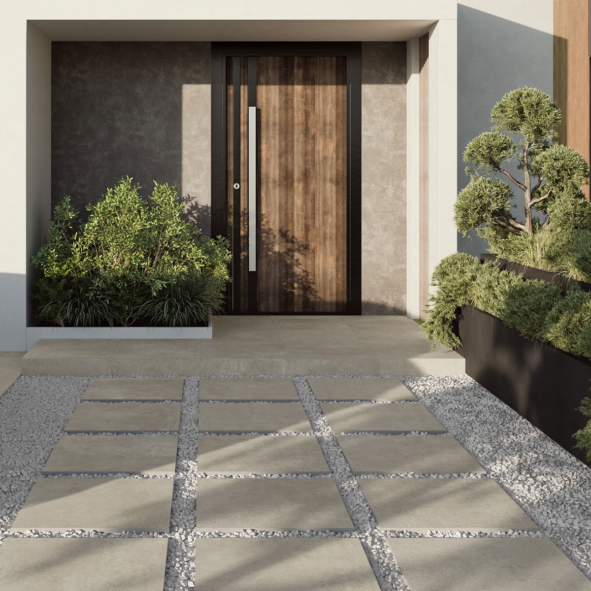 Exterior con pavimento Gravel Extrem Earth Antideslizante 60x60