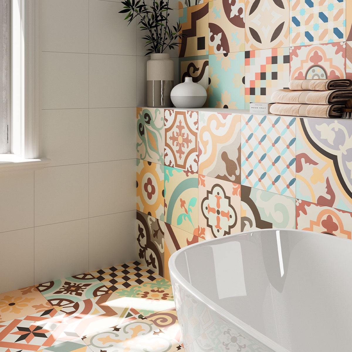 Baño con pavimento y revestimiento Hanoi Salmón 33x33 (Caja 1,00m2)