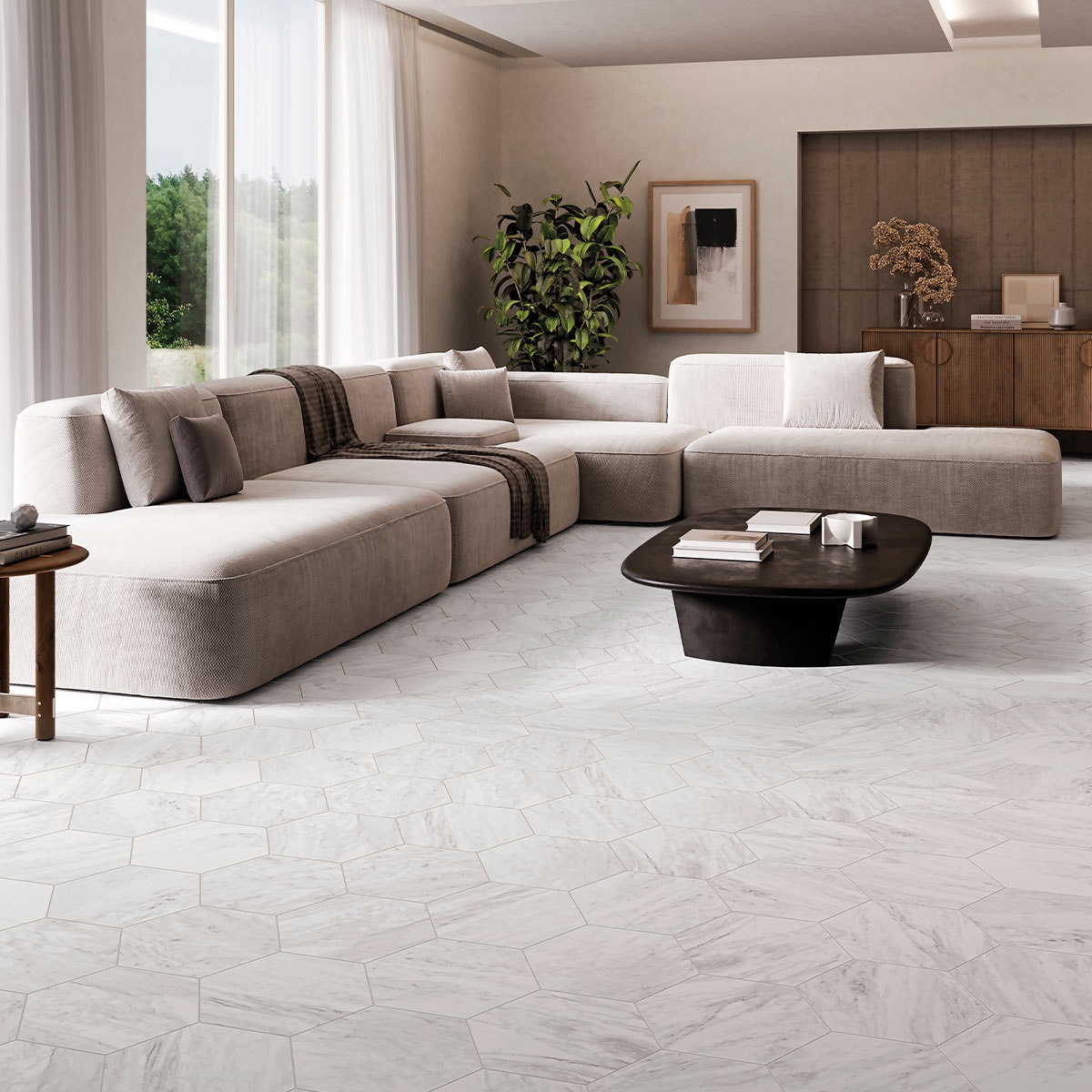 Innenraum mit Lancaster Calacatta Boden 28,5x33 (Box 1,00m²)