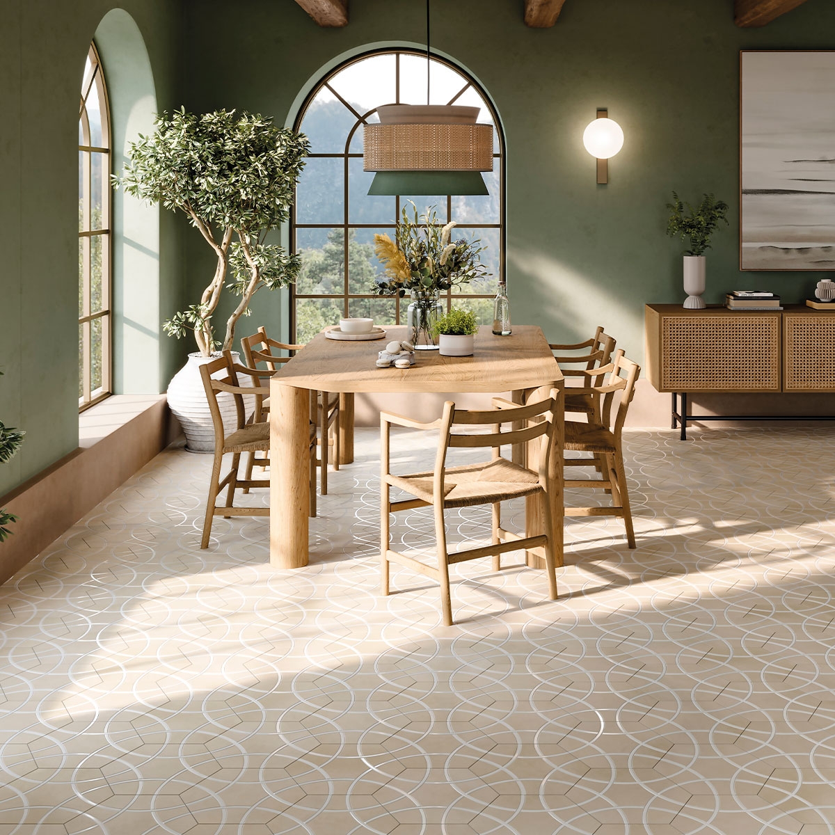 Interior com pavimento Lancaster Sand 28,5x33 (Caixa 1,00m2)