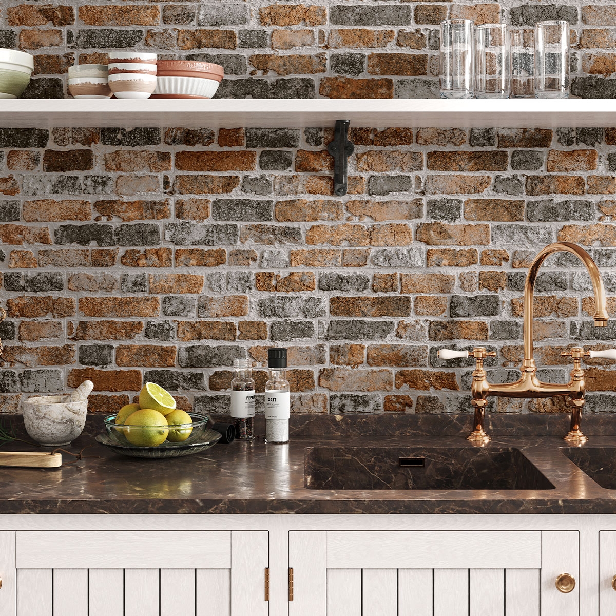 Cocina con Revestimiento Manhattan Marrón 31x56