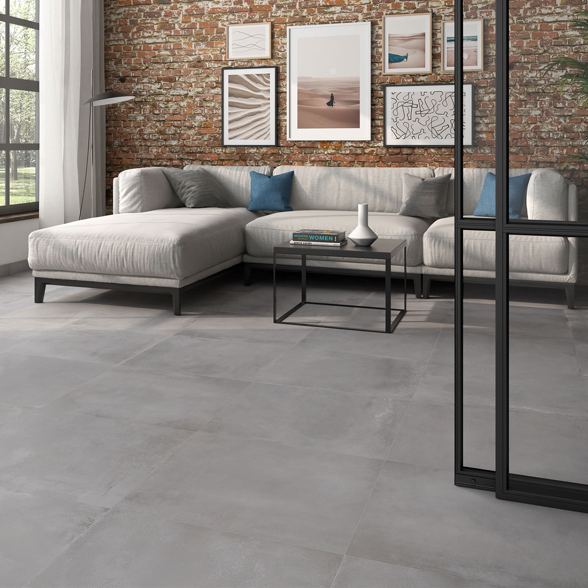 Interior com pavimento em Gravity Titanium 60x60