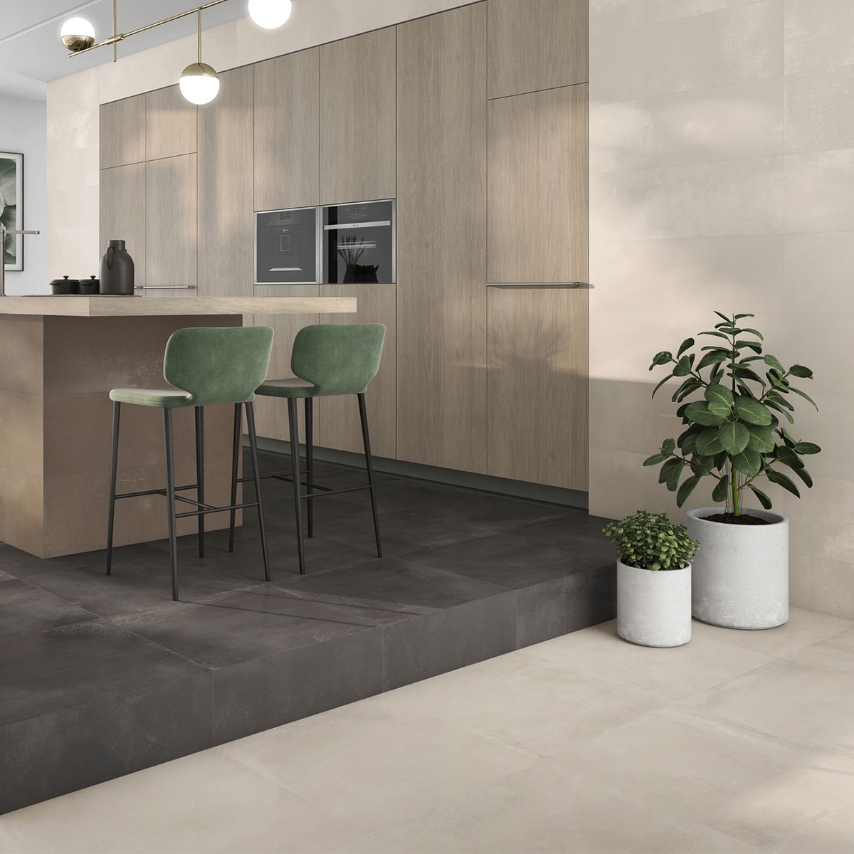 Interior com pavimento Gravity Gold 60x60