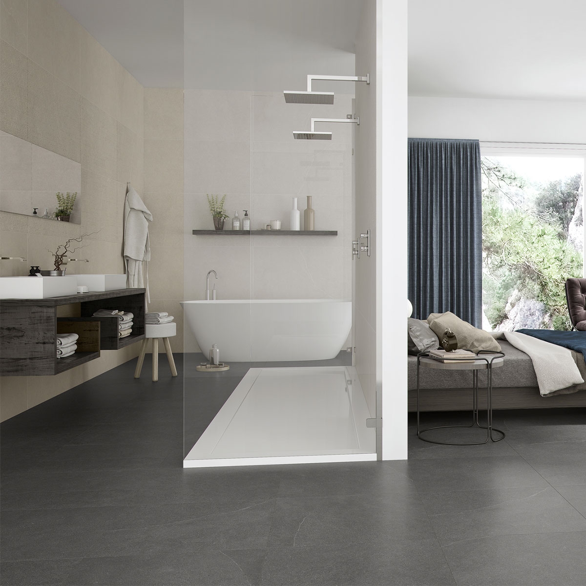 Casa de banho com pavimento Hardy Plumb 60x120