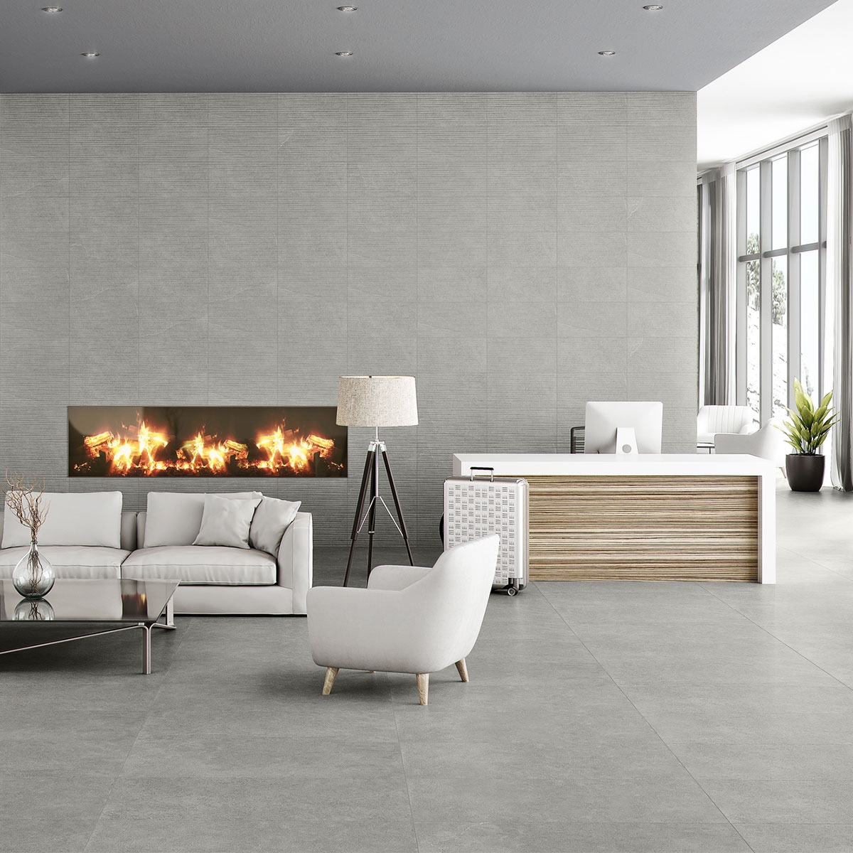 Interior com pavimento em betão Hardy Crop Line 30x60