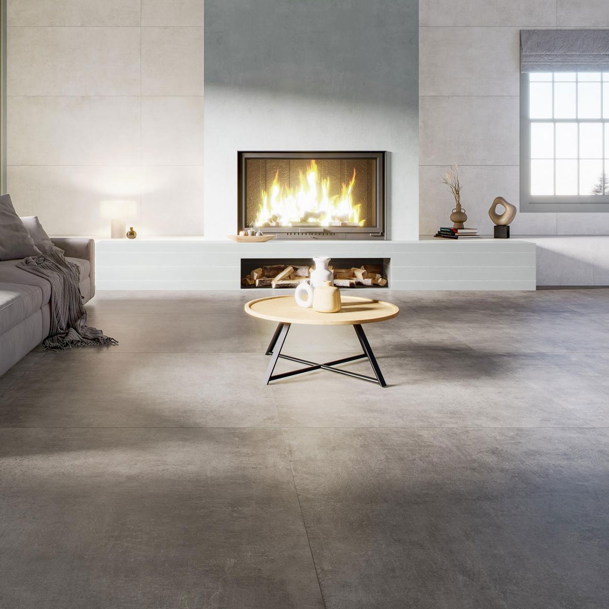 Intérieur avec sol gris béton 100x100