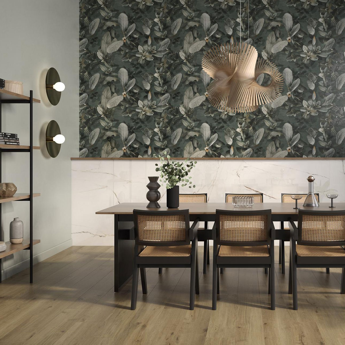 Interior com pavimento Grove Brown 20x120