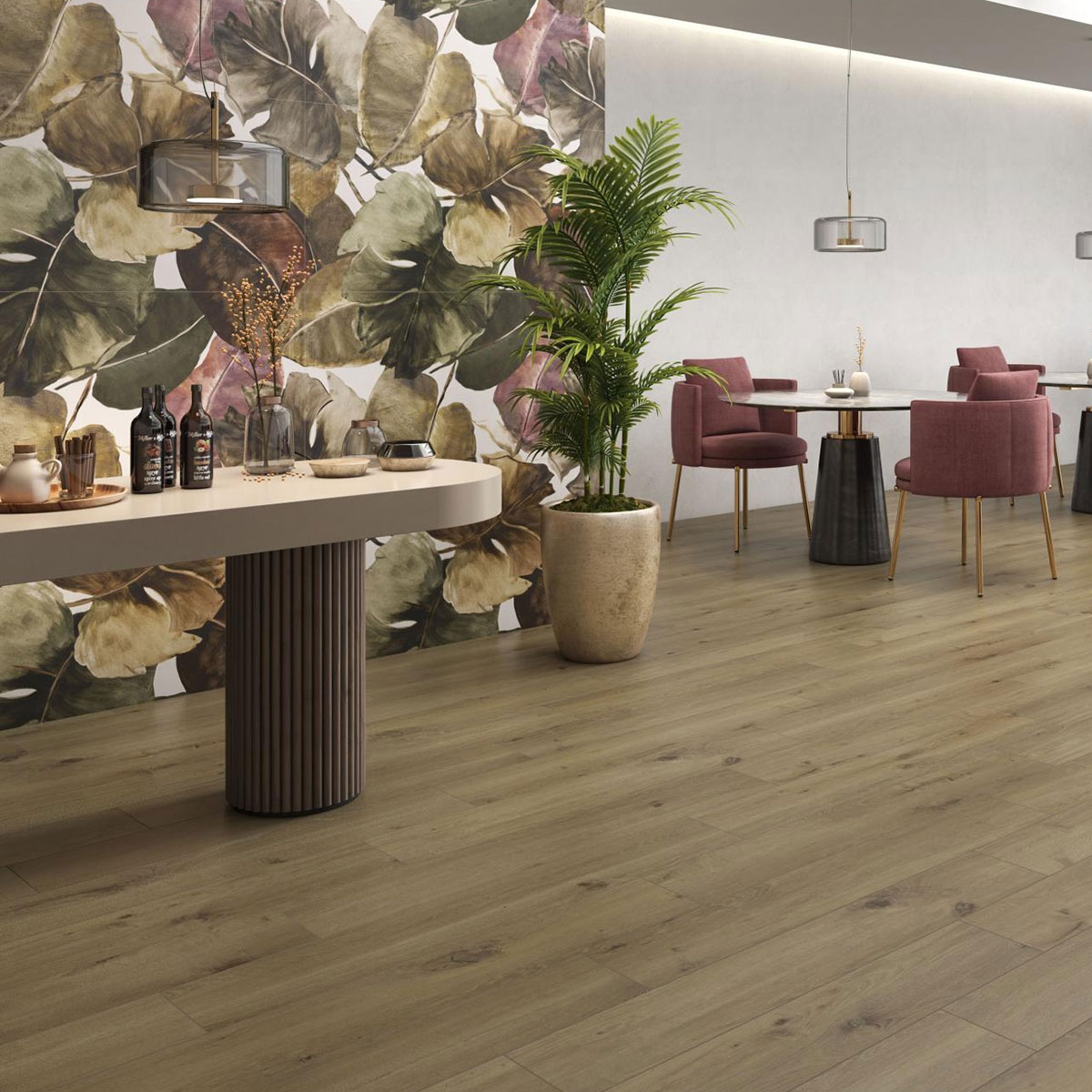 Interior con pavimento Grove Brown 20x120 (Caja 1.68m2)