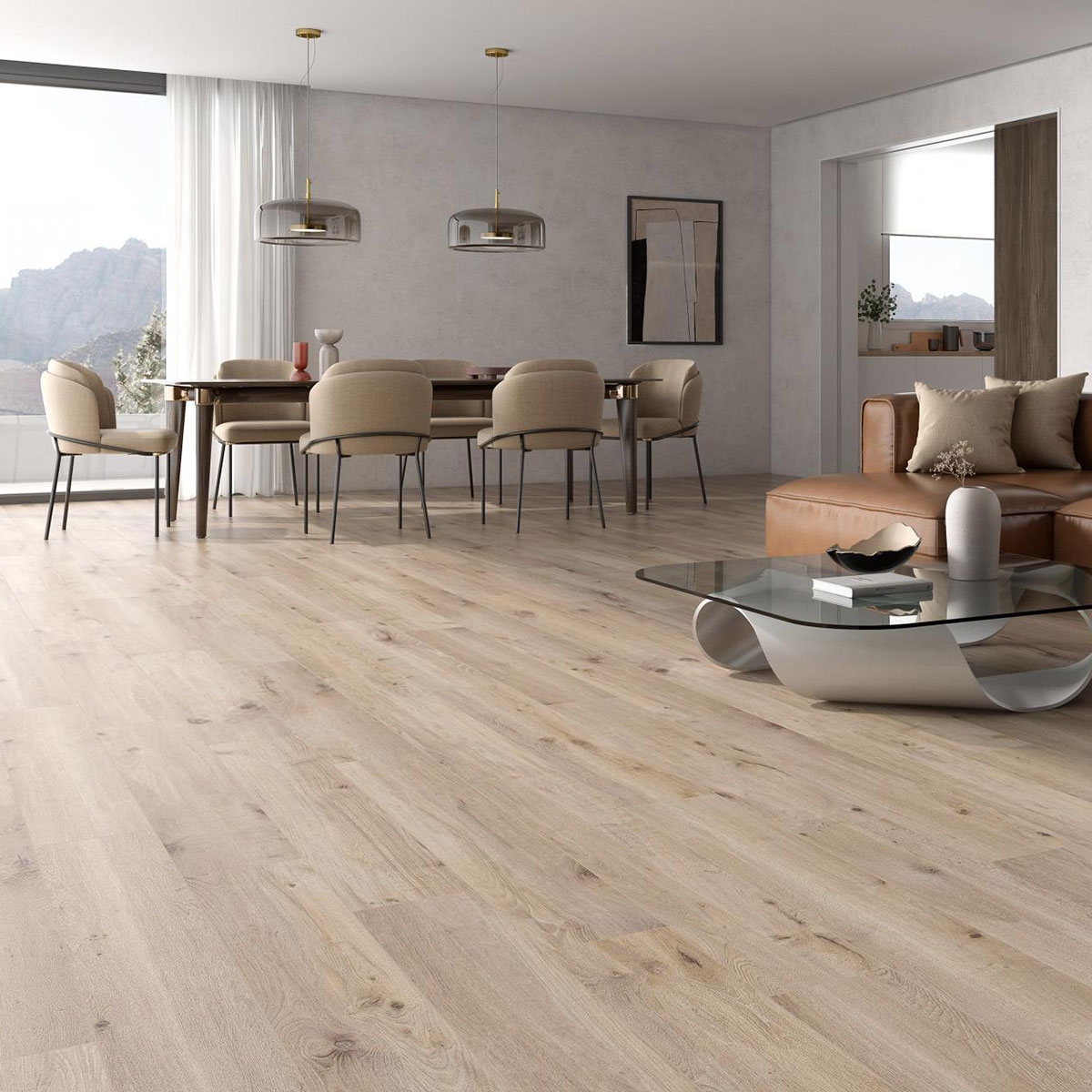 Interior com pavimento Grove Sand 20x120