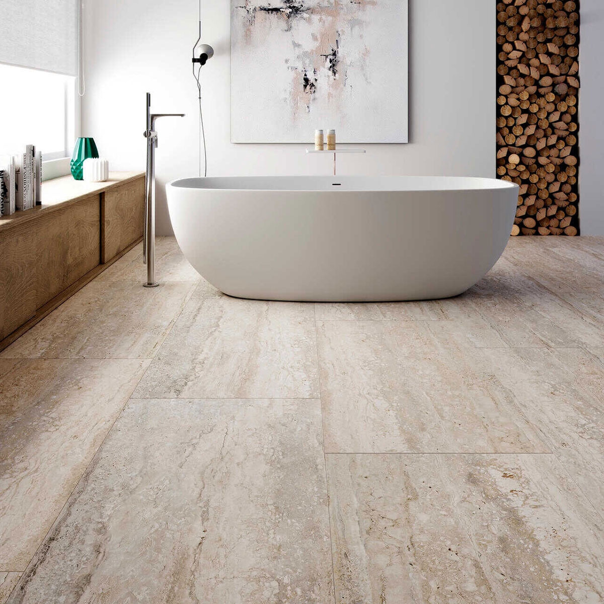 Bathroom with Marbles Travertine cladding 60x120