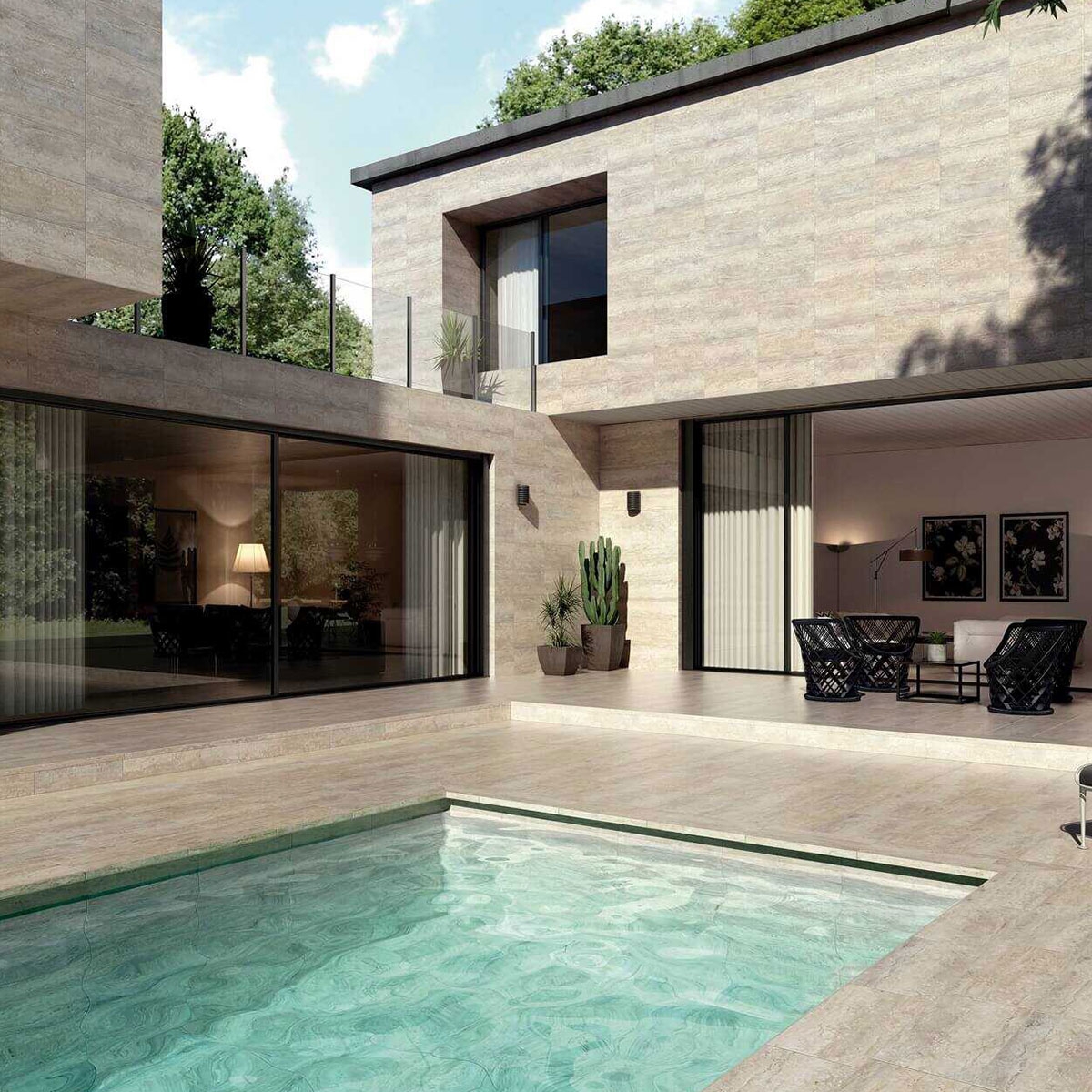 Exterior with flooring and covering Marbles Travertine Non-slip 33x66.5