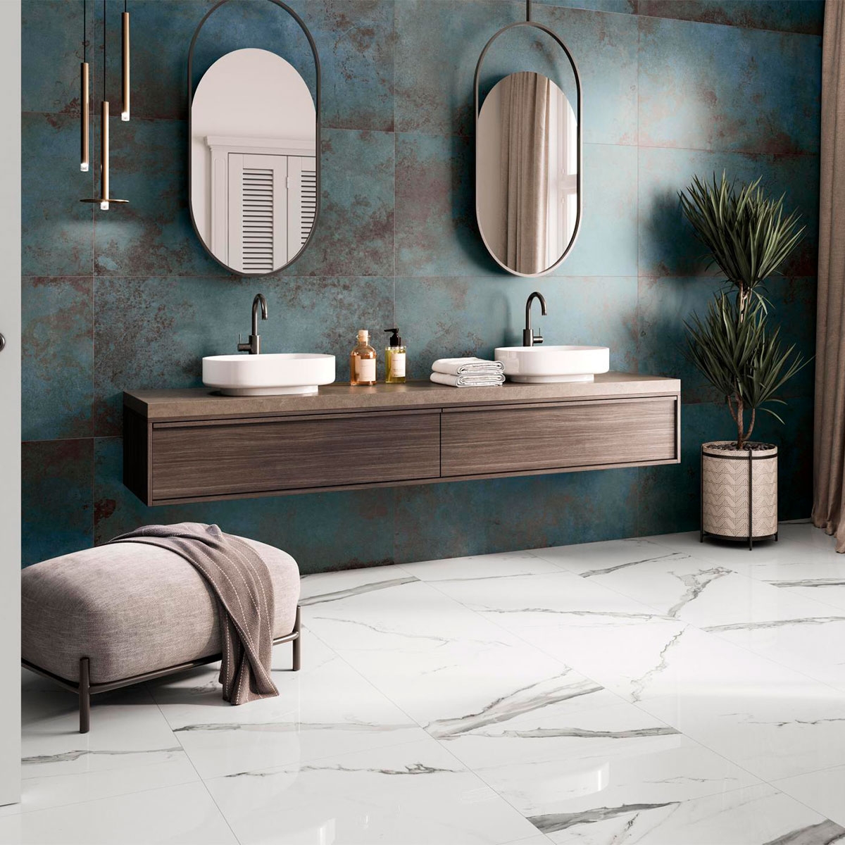 Baño con revestimiento Alloy Azzurro Mate 60x120