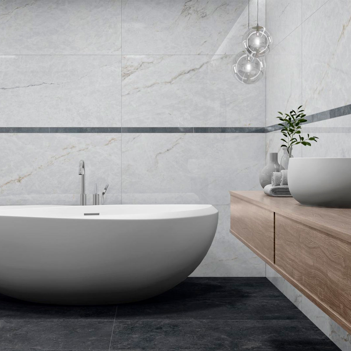 Baño con pavimento Ardesia Noir 60x120