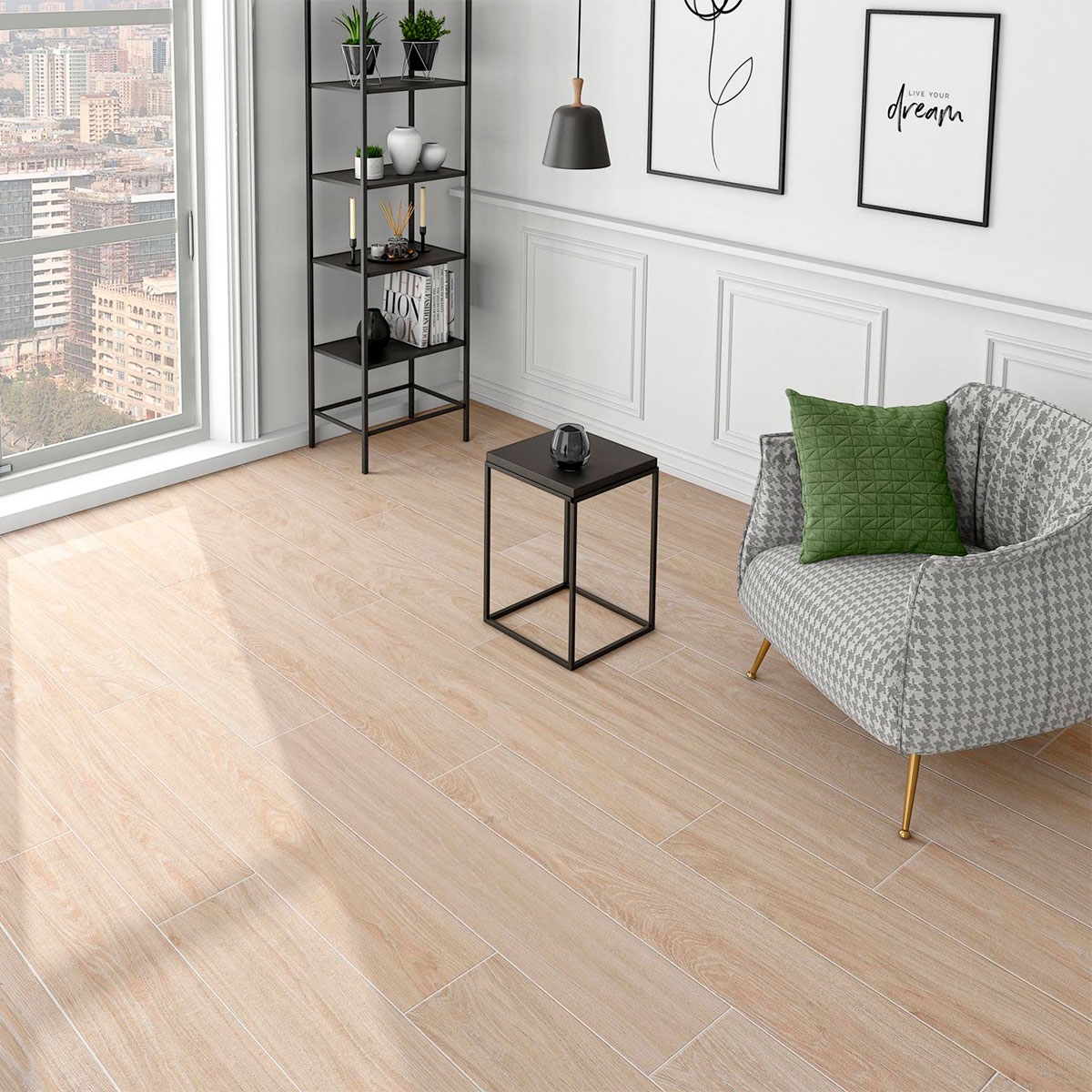 Wohnzimmer mit Boden AT Acadian Beech 23x120